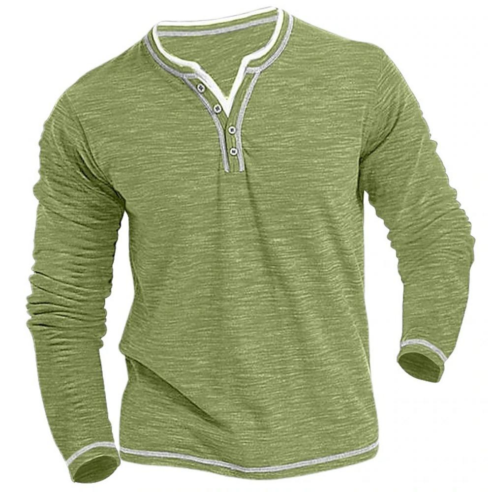 King Billion Katoenen kleine V-hals T-shirts Heren Casual T-shirt Herfst Winter Lange mouwen Comfortabel Zacht Stretch Henley Shirt Heren Pullover XXL groen