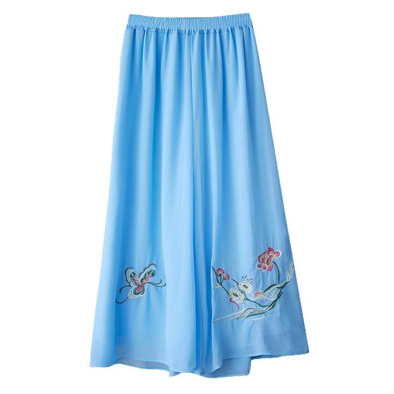 Pantaloni retrò a doppio strato nuovi ricamati a gamba larga a vita alta culottes Tang