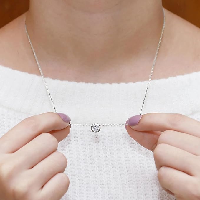 1 Carat 6.5MM Moissanite Diamond Solitaire Necklace for Women 14K White Gold over 925 Sterling Silver Handmade Pendant