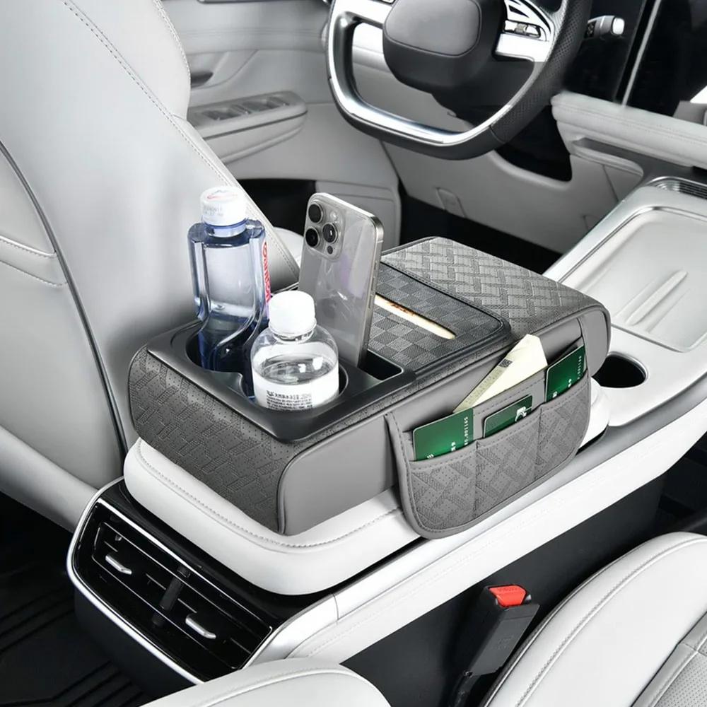Car Armrest Cushion Extender with Storage Wireless Charging Cup Tissue Holder Multifunctional Interior Accessories Organizer