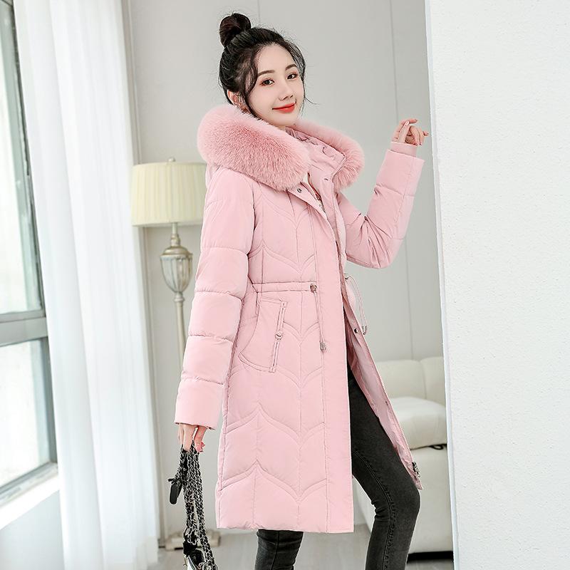 Daunenjacke für Damen Winter Neuer Stil Großer Pelzkragen Mittellang Verdickt Taille Baumwollgepolsterte Jacke
