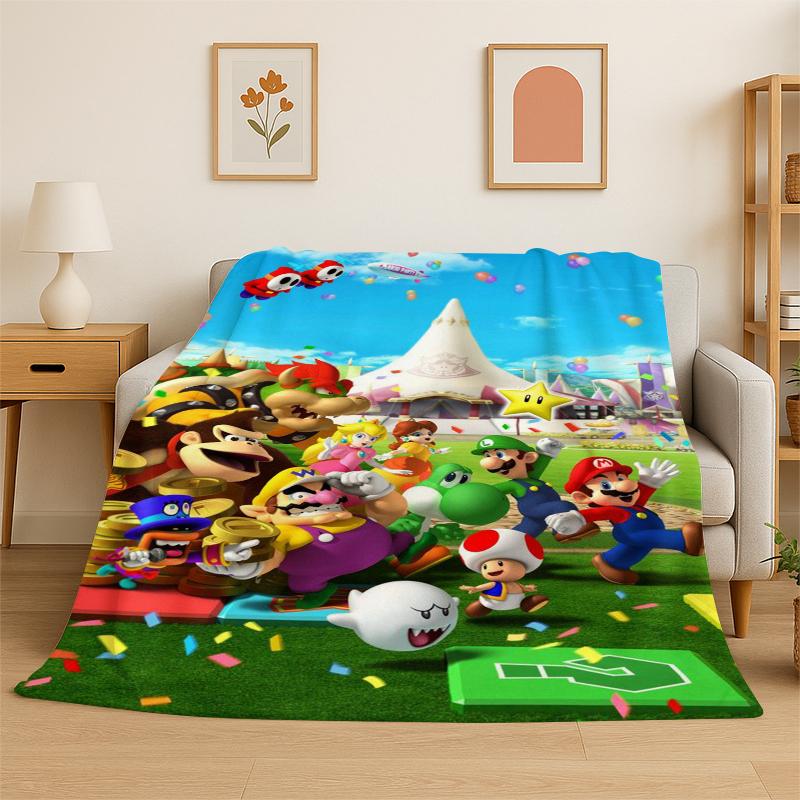 Cartoon M-Mario Bros Game Flannel Blanket Soft Warm Throw Blanket for Bedroom Living Room Bed Travel Camping Picnic Gift Kids