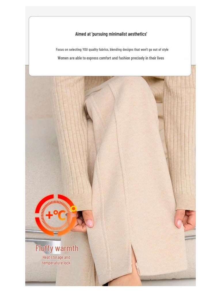 Women's Plus Size Velvet Herringbone Wool Wide-Leg Pants for Autumn/Winter