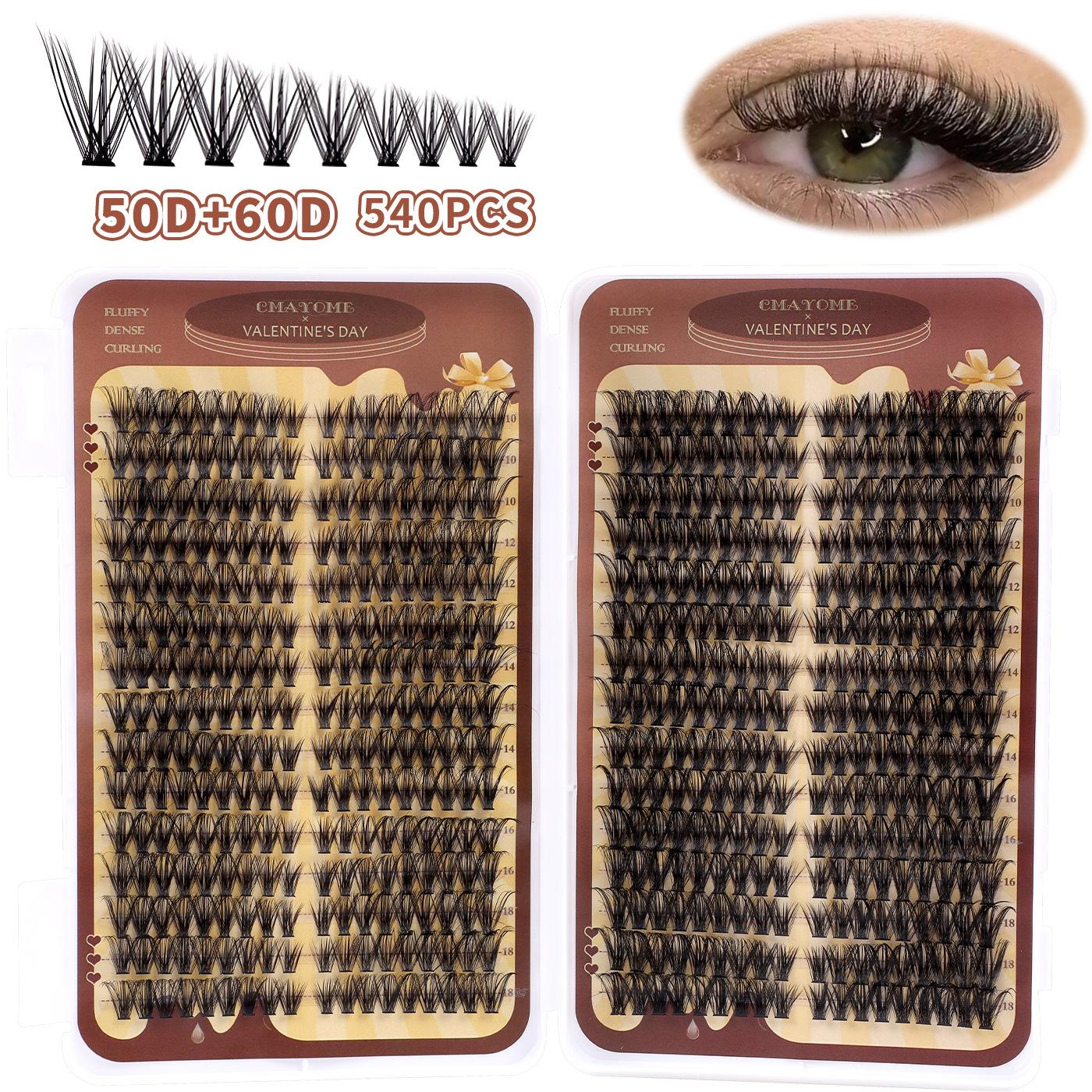 

540 пучков самоклеящихся пучков накладных ресниц, белая коробочка, натуральные густые D-изгиб, сегментированные ресницы для наращивания