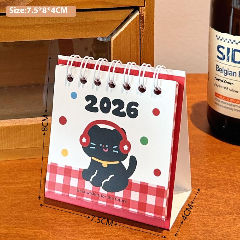 1Pcs Cartoon Portable Coil Monthly Calendar Planner 2026 Horse Year Mini Desk Calendar Office And Home Decor Year'S Present