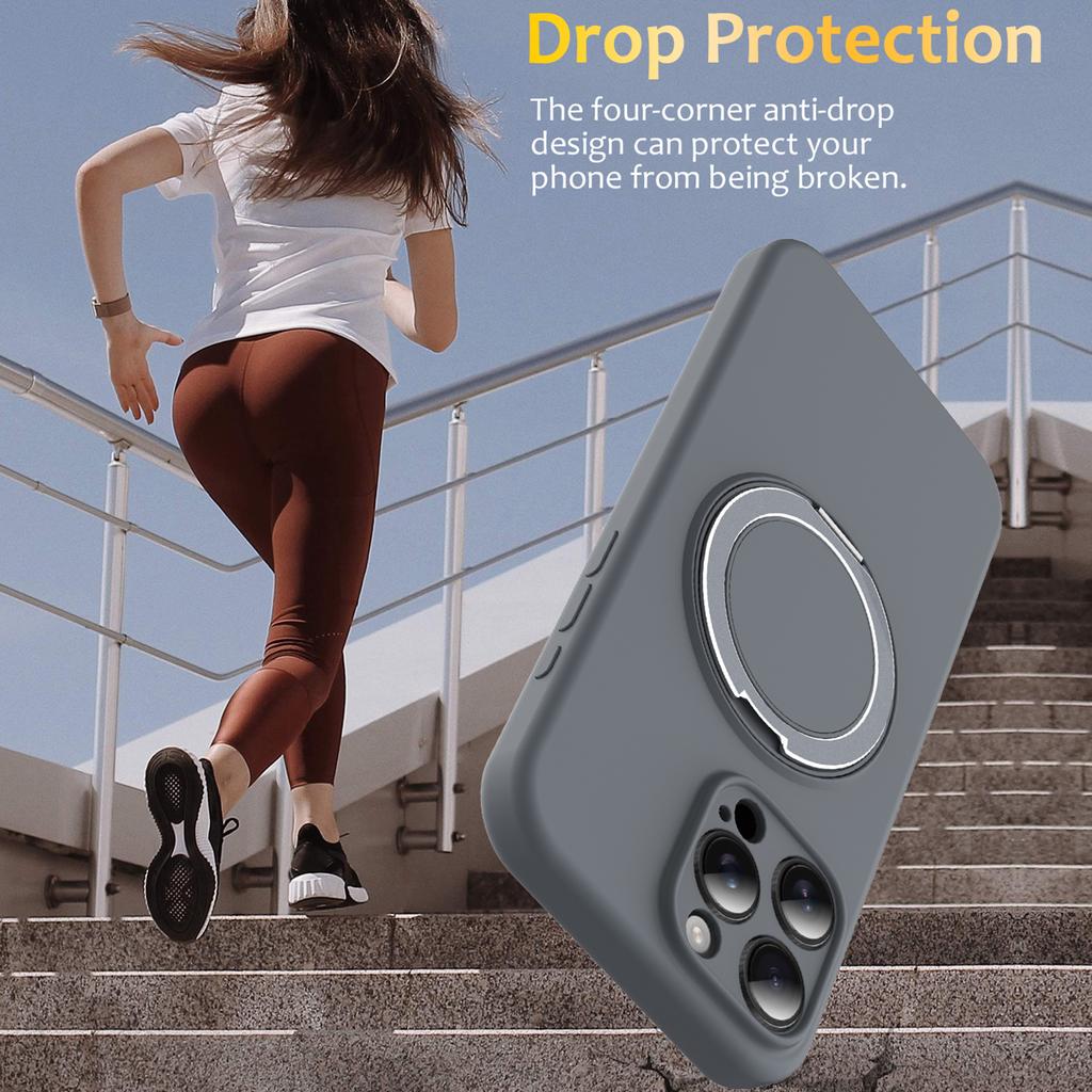 For iPhone 14 Pro Case Compatible with MagSafe Rotating Metal Kickstand PC+Silicone Phone Cover