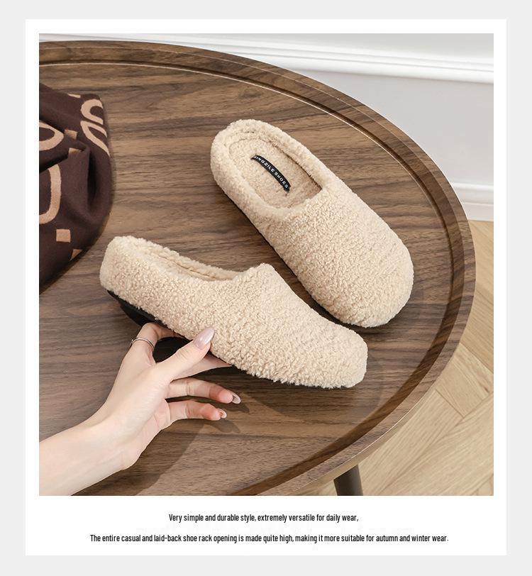 2025 Winter Women's Furry Outdoor Shoes, Velvet-Lined, Thickened, Closed-Toe Fur Slippers, Warm Lambswool Loafers