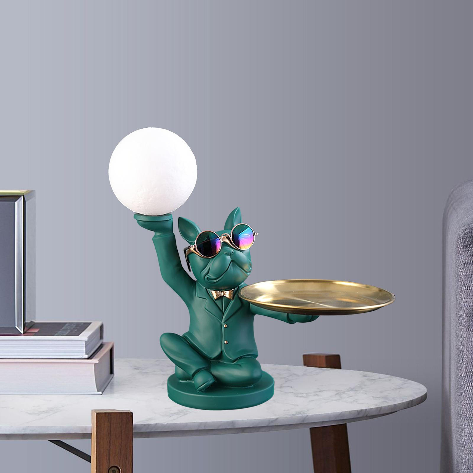 

Статуя Ночник Декоративная фигурка собаки Скульптура для хранения ключей с сервировочным подносом для зелёный