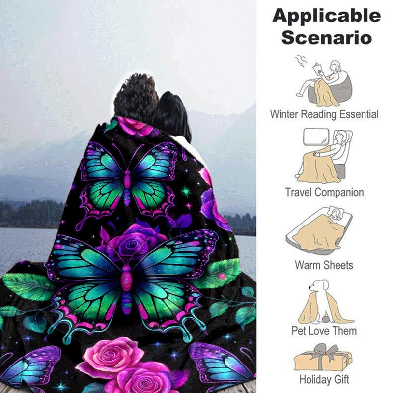 1pc Butterfly Printing Lightweight Flannel Blanket, Comfortable and Warm Blanket,  Sofa Bed and Couch Office, Suitable for Gift Blankets