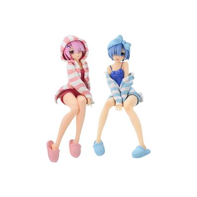 14CM Anime Re:Life In A Different World From Zero Figur Ram Und Rem Schlafanzüge Instant Nudeln Sitzende Position Anime Modell