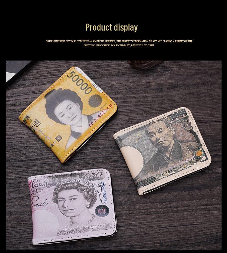 Men's Short Bi-Fold Wallet with Currency Pattern – High-Quality Money Clip & Multi-Card Holder