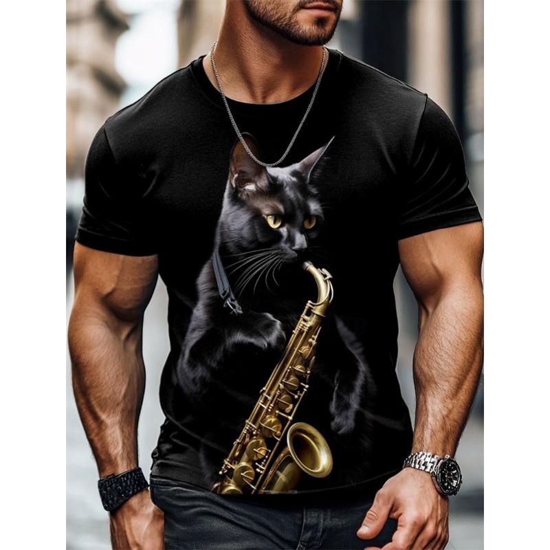 Fashion Cat Graphic T Shirts For Men Summer Casual Short Sleeve 3D Printed O