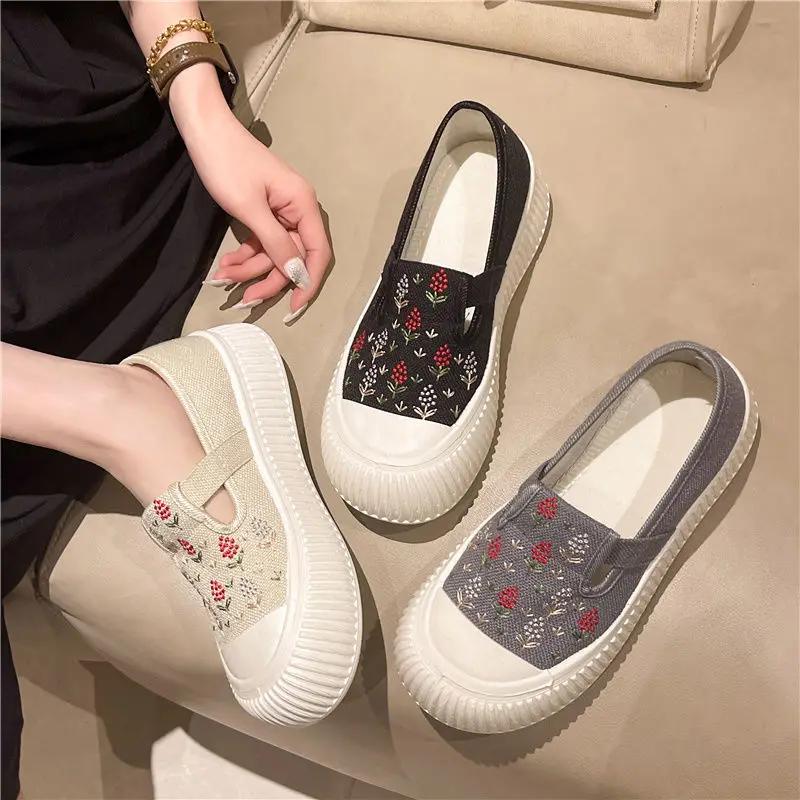 Comfortable and Elegant Canvas Shoes for Women Spring Autumn Designer Luxury Offer Walking Daily Routine Woman Footwear On Sale