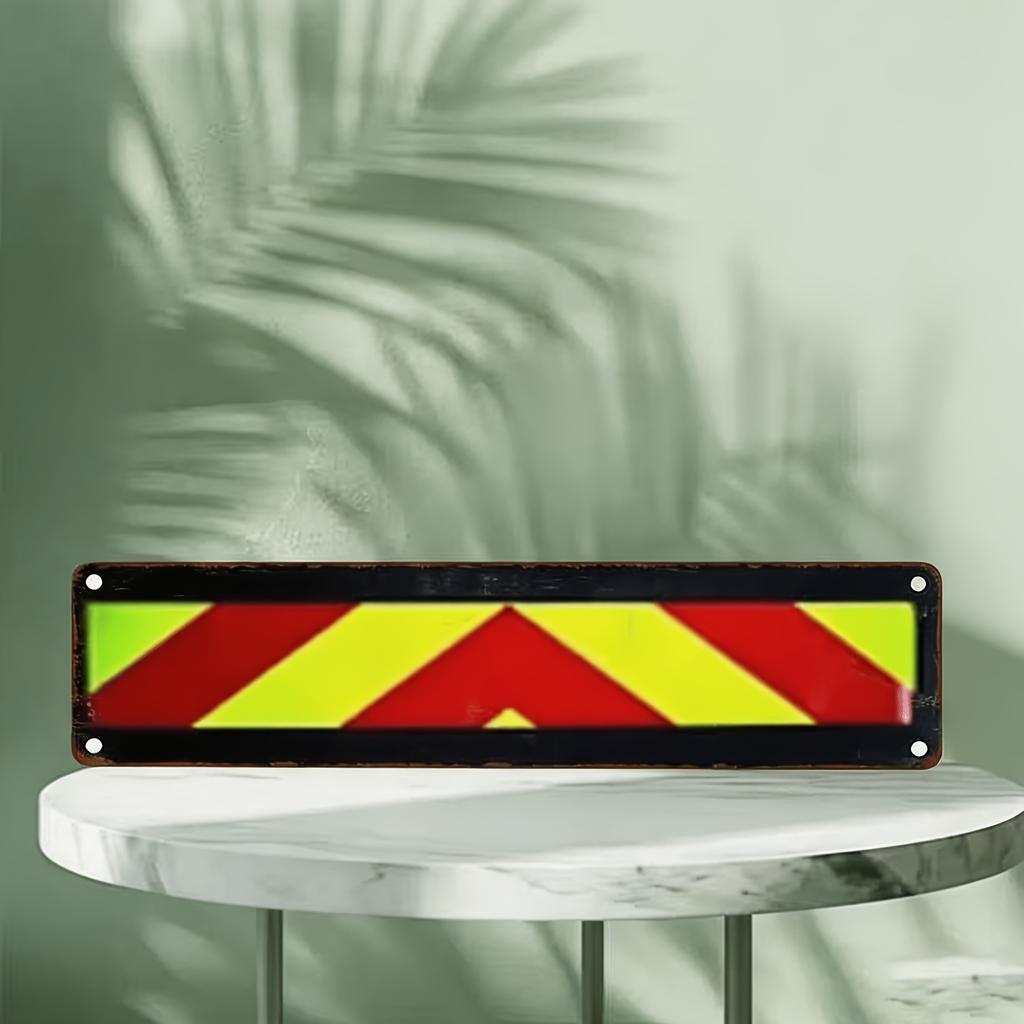 2D Flat Vintage Aluminum Sign with UV Printing, Featuring Reflective Safety Design And Red-Yellow Chevron Pattern, Measuring 10.16X40.64 Cm, Suitable