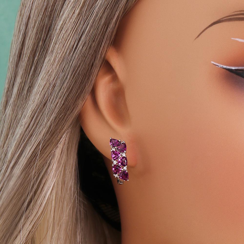Simple Design 925 Sterling Silver Earrings Natural Triangle 4.0mm Rhodolite Garnet Fine Jewelry for Women's Daily and Party Wear