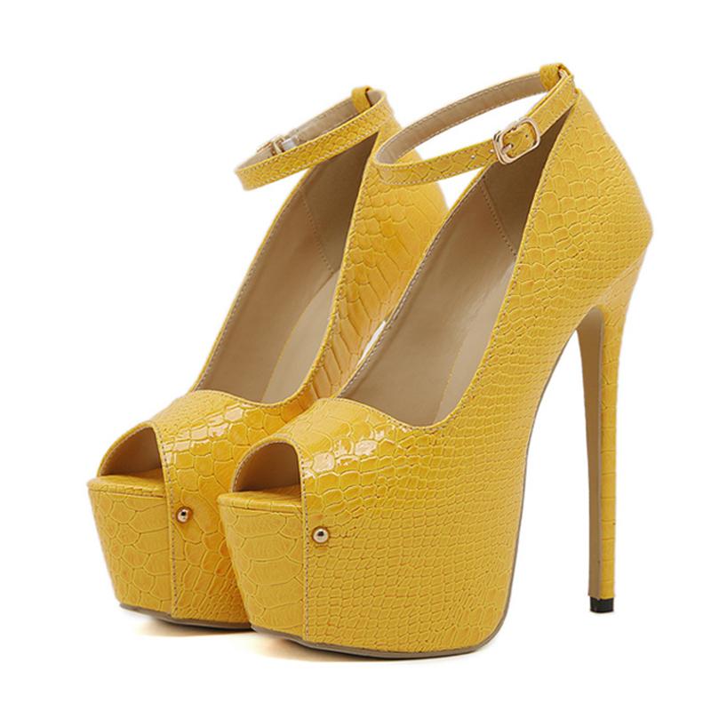 

Подиумные Сексуальные 16СМ Шпильки Женские Туфли Желтая Кожа с Принтом Змеи Ремешок на Щиколотке Сандалии Платформа Высокий Каблук Банкетная Вечерняя Обувь 35 жёлтый