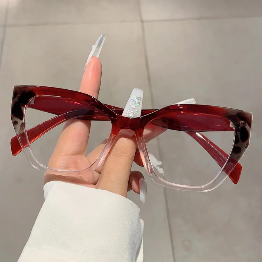 New Women Fashion Cat Eye Glasses Frame Trend Retro Flat Mirror Splicing Anti Blue Light Eyeglasses Man Decorative Plain Eyewear