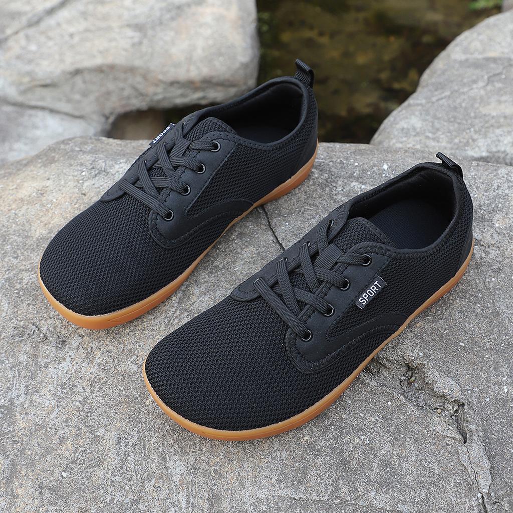 Wide head barefoot shoes lightweight soft sole men's outdoor sports shoes low top lace-up leather surface casual shoes men