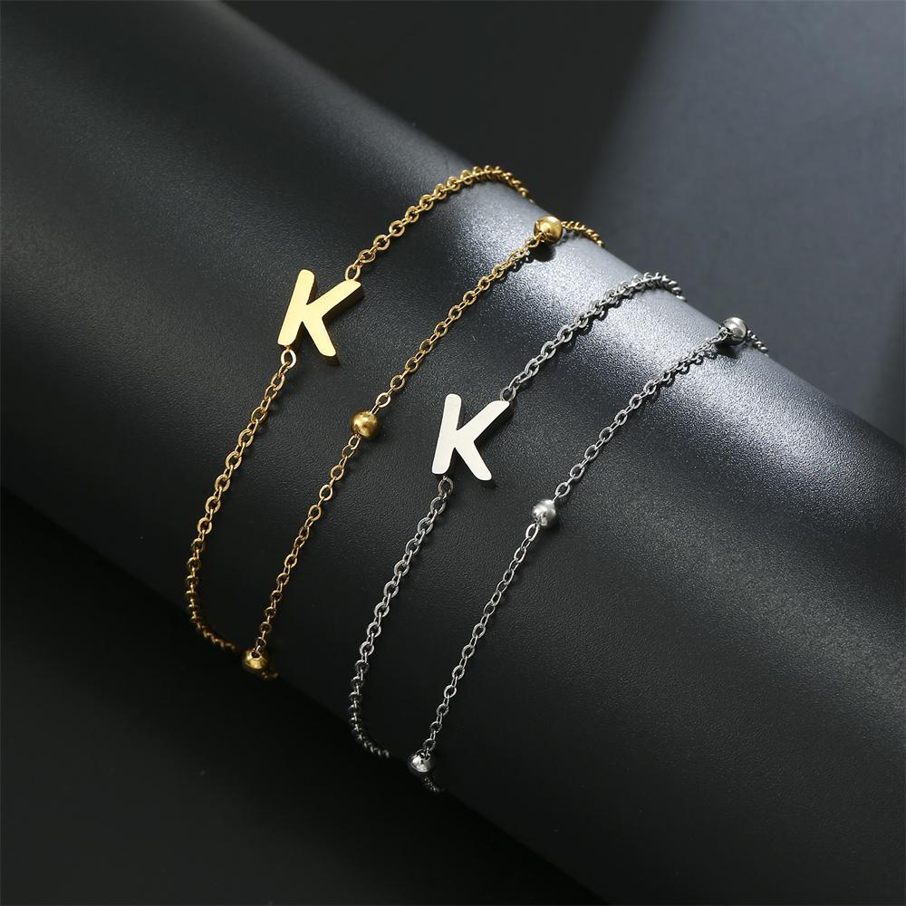 

Cazador Stainless Steel Initial Letter Double Chains Bracelet for Women A-Z Alphabet Jewelry 2026 Bracelet on Hand Birthday Gift Silver&17-22cm