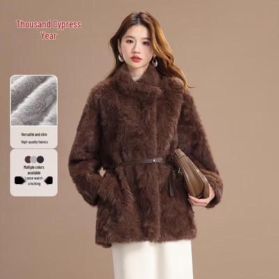 Qianbainian Damen Premium Kunstpelz Wintermantel