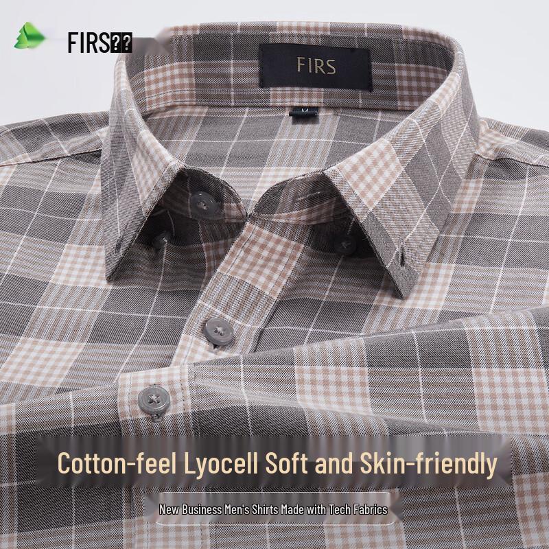 

FIRS Men s Cotton-feel Lyocell Plaid Long Sleeve Shirt L