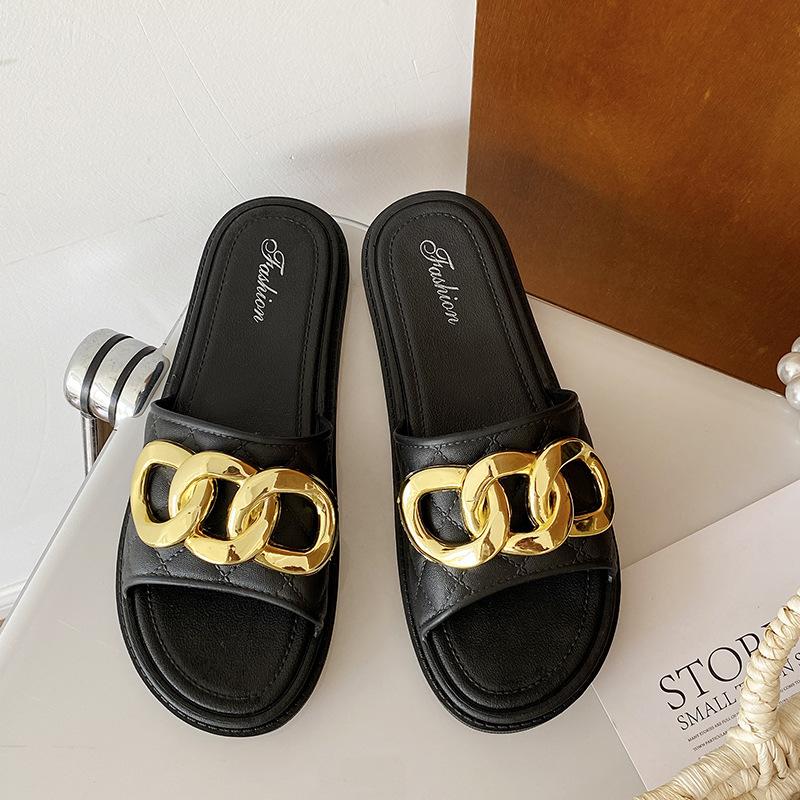 Fashion Fashion Internet Celebrity Korean Version of Summer Outer Slippers Women Thick Bottom One-word Drag Non-slip Beach Cool Slippers