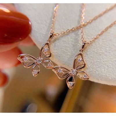 Butterfly Hollow Necklace for Women Simple Korean Style Sweet Zircon Chain Micro Inlaid with Diamond Collarbone Chain