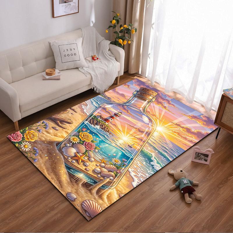 Lighthouse Sunset In Bottle Design Rug - Non-slip Rug Suitable for Living Room and Bedroom Sofas.