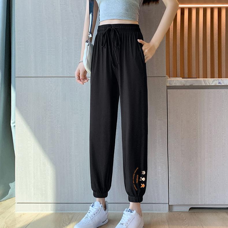 Women's Ice Silk Sweatpants Summer Thin Leggings Harem Pants Sun Protection Quick-Drying Sweatpants Casual Stretch High Waist Pants