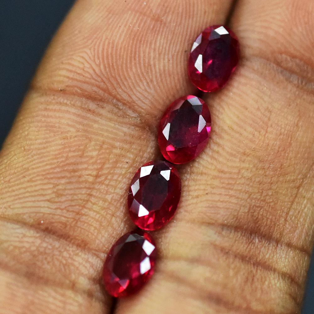 Natural Red Ruby Oval Cut 6 Pcs 7x5 Mm Lot Certified Vintage Jewelry Gemstone