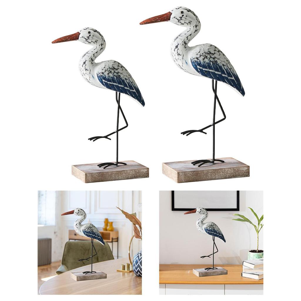 Sea Bird Figurine Collectible Retro Style Nautical Table Centerpiece Wooden Sculpture Desktop Ornament for Shelf Bedroom Cabinet