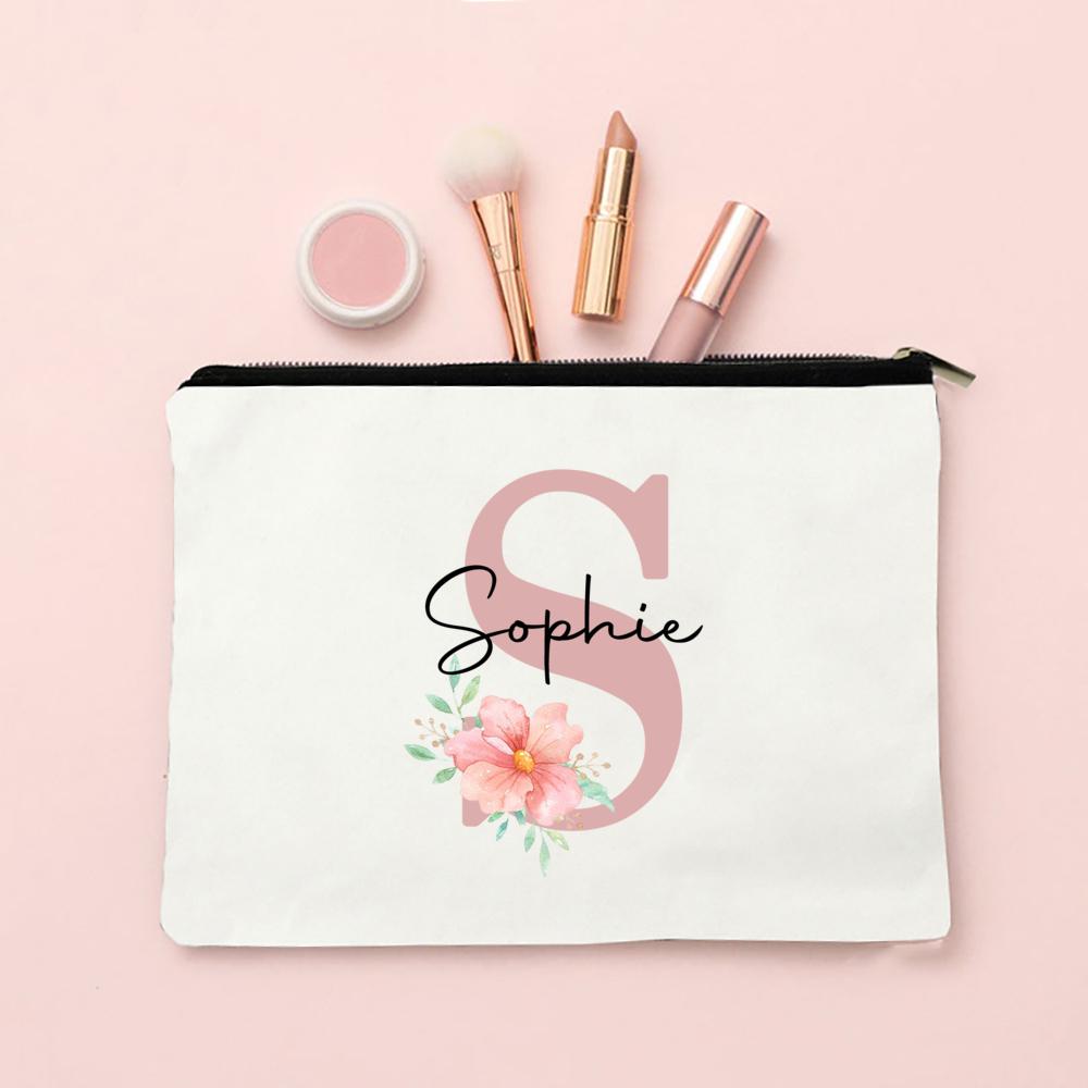 

Personalized Name Makeup Bag Letter Wedding Bridesmaid Gift Travel Cosmetic Organizer Canvas Custom Bag Ladies Pencil Case Purse