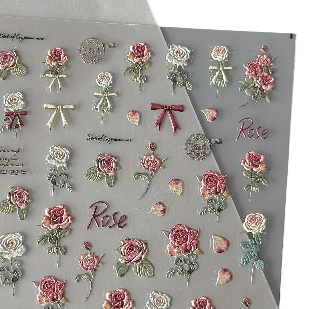 

2 шт. винтажные матовые розовые наклейки для дизайна ногтей, реалистичные 3D самоклеящиеся цветочные наклейки с тиснением «РОЗА», аксессуары для маникюра своими руками, элегантный декор для ногтей 2pcs