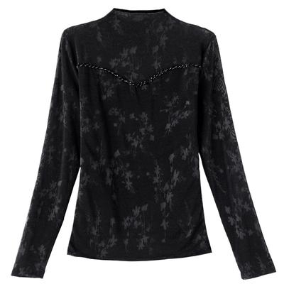 Black T-shirt Women's Long-sleeved Thin Style Beautiful Jacquard Base Shirt Mother Autumn and Winter Slim Top