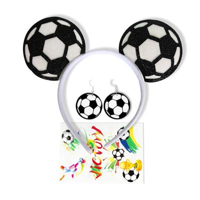 Kit d'accessoires de football 3 pièces comprenant une coiffe, des boucles d'oreilles originales et un autocollant corporel lavable pour le sport