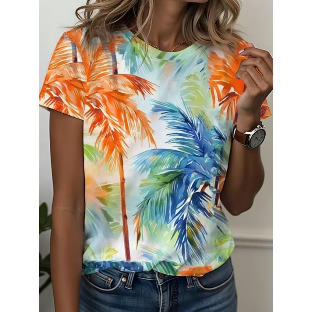 Fashion Women Colorful and Vibrant Print T Shirt Funny Casual O-neck Short Sleeves T-shirt Summer Female Tee Shirt