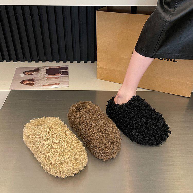 Papuci de pluș pentru femei cu deget acoperit, papuci cu blană, papuci casual cu platformă, șlapi, pantofi noi