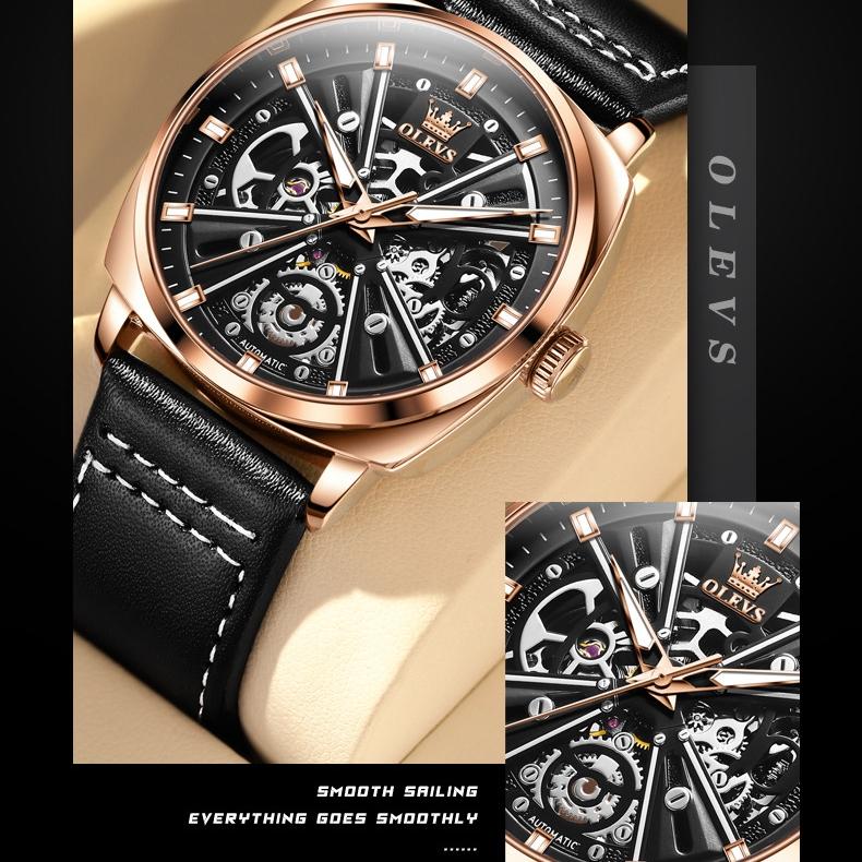 OLEVS Men's Mechanical Watch Tourbillon Hollow Dial Waterproof Watch
