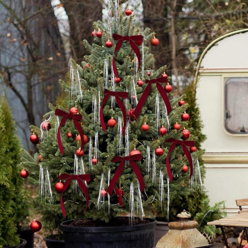 12 PCS Velvet Bows Christmas Tree Bows Red Christmas Ribbon Bows DIY Crafts Xmas Gift Wrapping for Xmas Home Decoration