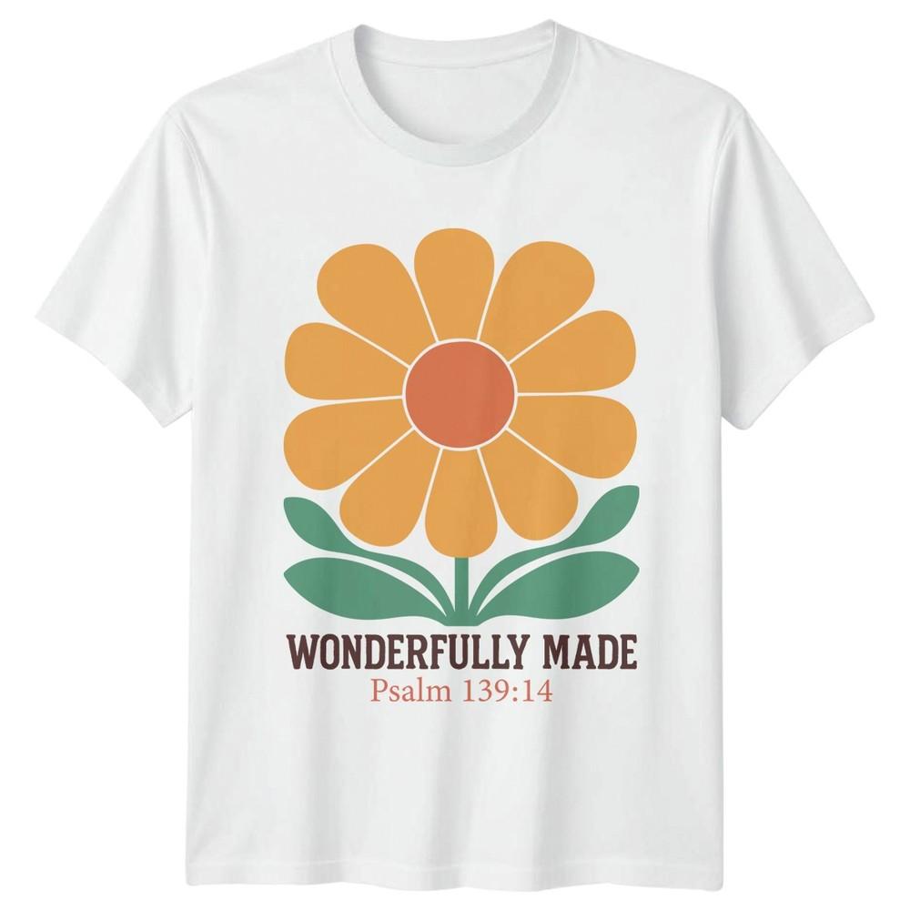 Wonderfully Made Psalm TShirt Retro Flower Christian Faith S