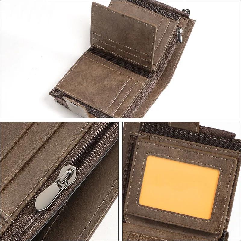 Men's RFID Blocking Zipper Coin Purse Wallet Vintage PU Leather Credit Card Holder Money Bag For Men