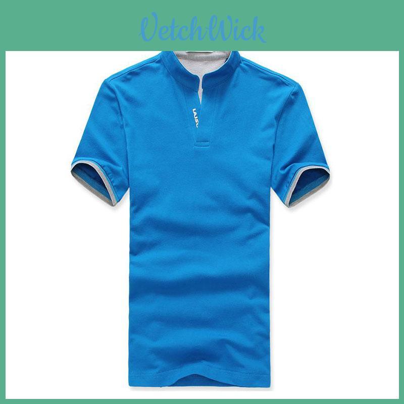 Mens Fashion V Neck Short Sleeve Cotton Polyester Polo Shirt In Multiple Colors For Stylish Summer Wear