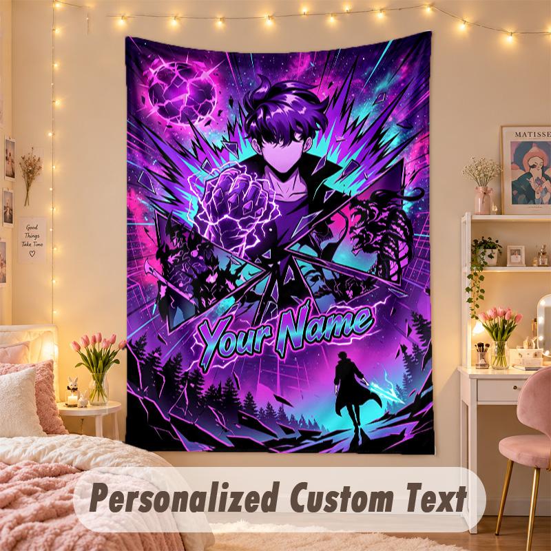 Custom Personalized Tapestry,Solo Leveling Print Custom Name Text Wall Art Hanging for Bedroom
