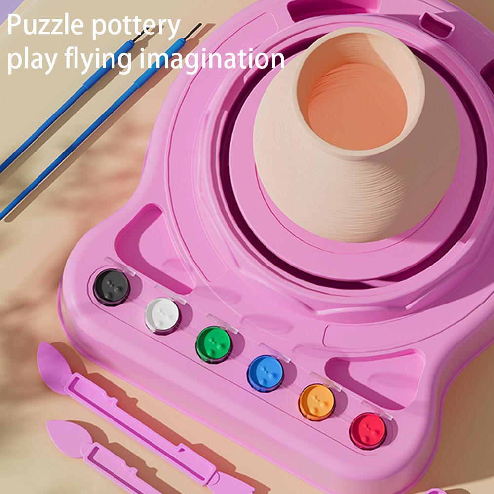 Kids Pottery Wheel Kit Electric Clay Wheel Educational Clay Sculpting Kit with Clay and Sculpting Tools for Kids Birthday Gifts