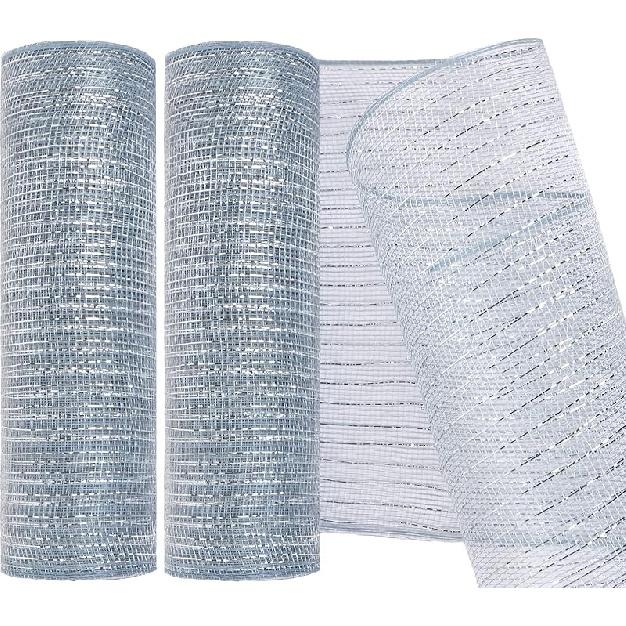 2 Pack Deco Mesh 10 Inch x 30 Feet Decor Mesh Ribbon with Metallic Foil Deco Mesh Wreath Supplies Ribbon Mesh Roll for Spring Wreaths, Craft, Party