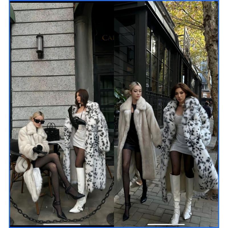 

Осенне-зимнее новое женское пальто со средней длиной и длинным воротником-стойкой с леопардовым принтом, пальто из искусственного лисьего меха M