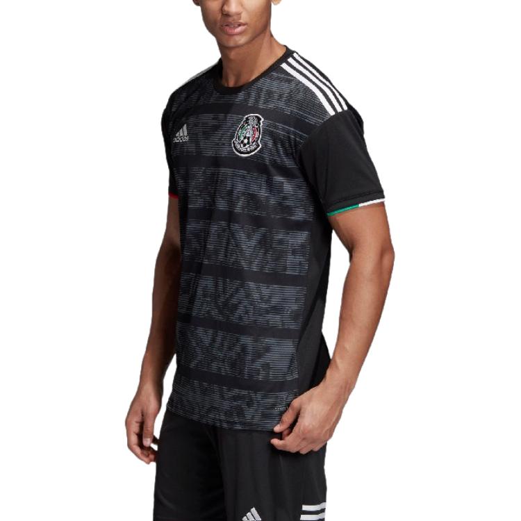 adidas Mexico Striped Crew Neck Soft Short Sleeve Soccer Shirt Men Tops Black DP0206