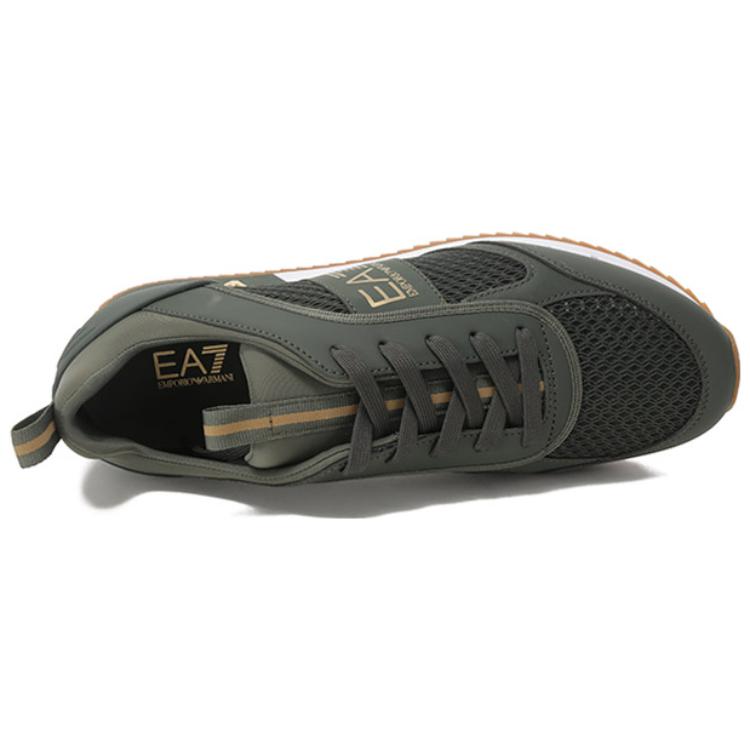 Emporio Armani EA7 PU-Stoff Outdoor Schnür-Sportschuhe Atmungsaktiv Niedrig geschnitten Lifestyle Schuhe Unisex Sneaker Grün Gold X8X027XK050S855