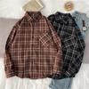 Blouses Coat for WomenCasual Oversize Plaid Loose Long Sleeve Shirt Top