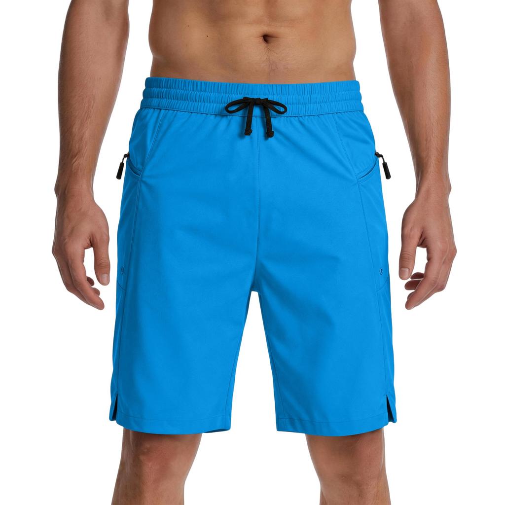 Men's Lightweight Quick Dry Sport Shorts with Zipper Pockets Elastic Waistband Breathable Fabric Casual Five Inch Inseam